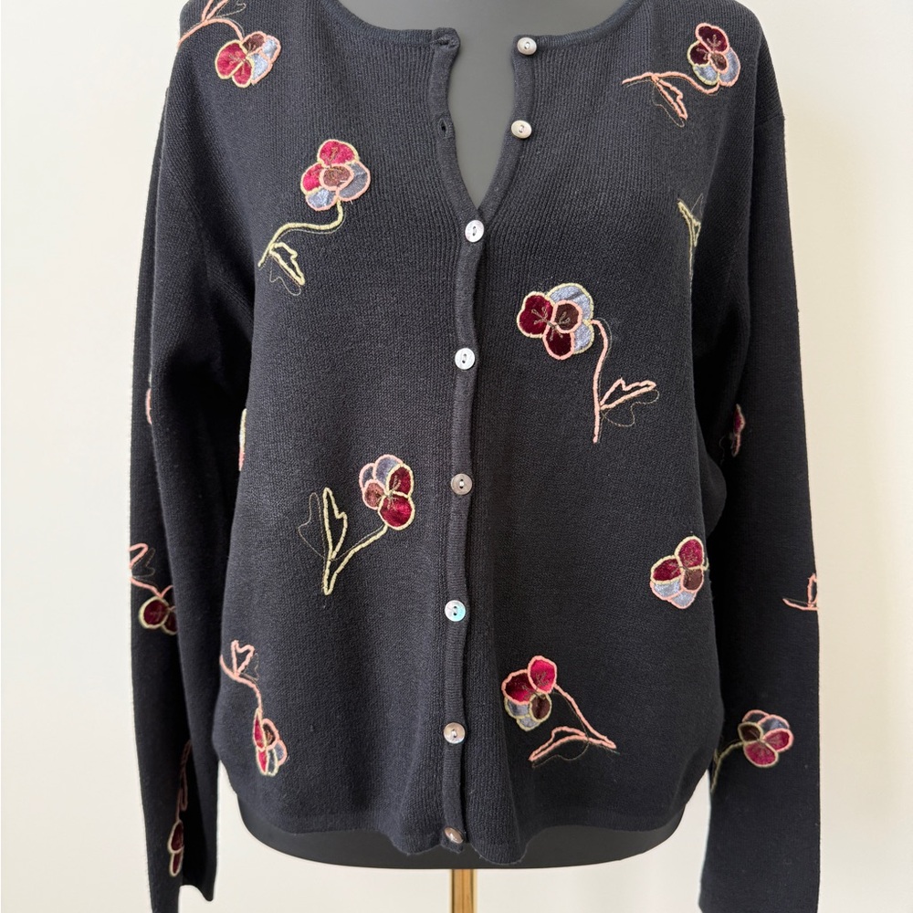 Eagles Eye Chic Black Floral Embroidered Cardigan Size XL